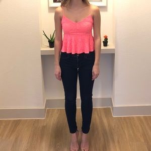 Neon Peach Peplum Tank